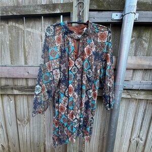 Cato Bohemian Floral Patchwork Long Sleeved Top